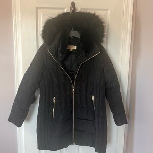 Michael Kors Black Puffer Jacket with Fur Trim